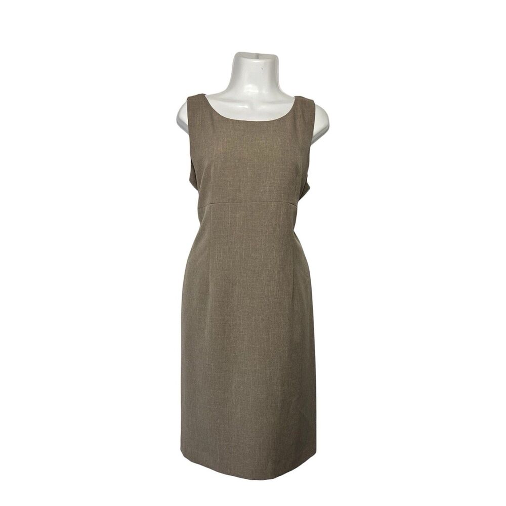 Kasper Petite Sheath Dress 14P Khaki Tan Sleeveless Lined Career Casual Vintage